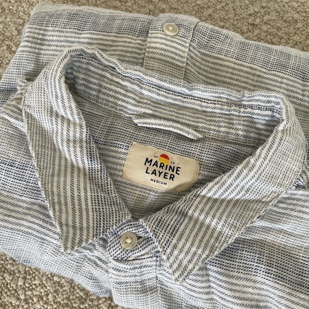 Marine Layer Men's Gray and White Striped Shirt